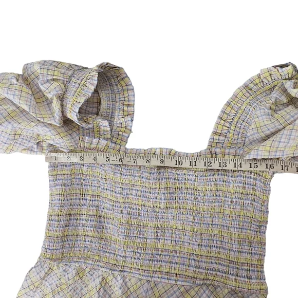 Ganni Searsucker Multi Color SmockedDress Check Plaid Size 44 US 12
